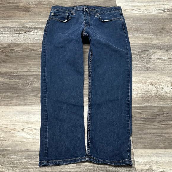 Levis 502 Dark‎ Wash Blue Mens 34x25 Stretch Tapered Leg Denim Jeans Red Tab - Picture 1 of 13